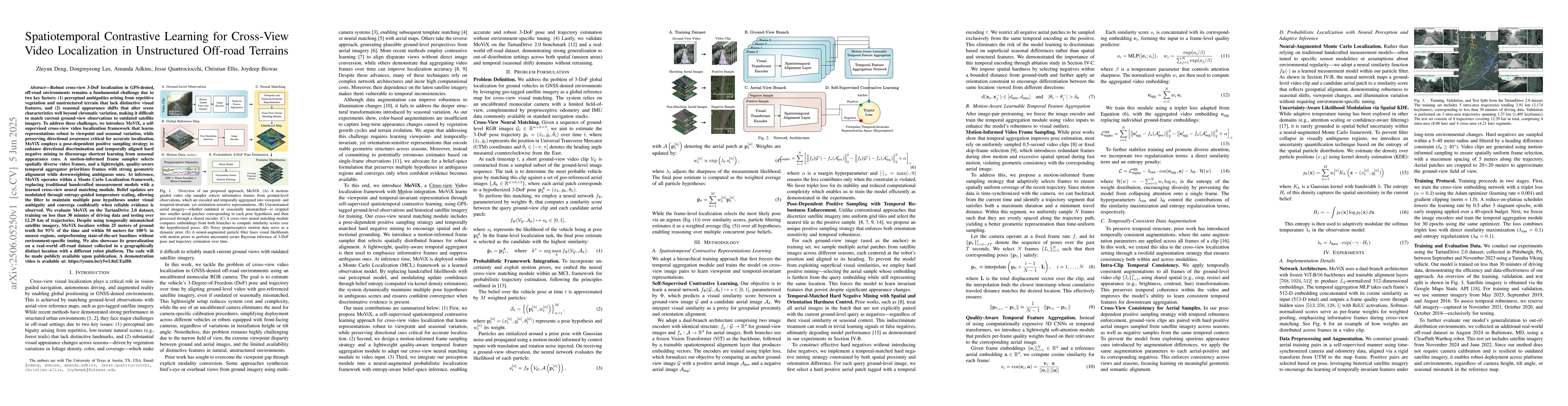 Thumbnail for Spatiotemporal Contrastive Learning for Cross-View Video Localization in
  Unstructured Off-road Terrains
