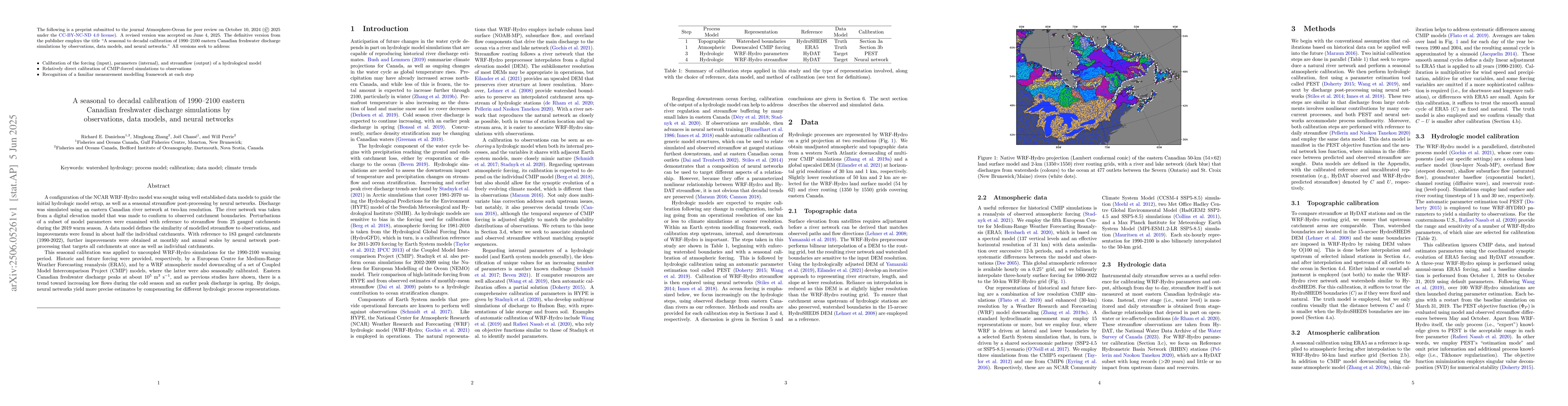 Thumbnail for A seasonal to decadal calibration of 1990-2100 eastern Canadian
  freshwater discharge simulations by observations, data models, and neural
  networks