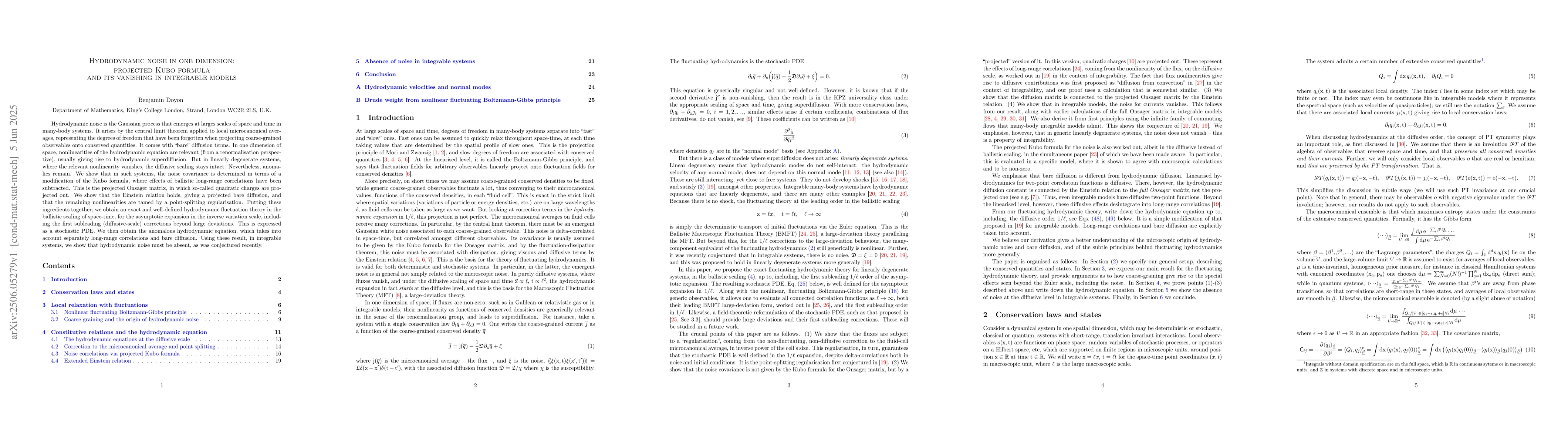 Thumbnail for Hydrodynamic noise in one dimension: projected Kubo formula and its
  vanishing in integrable models