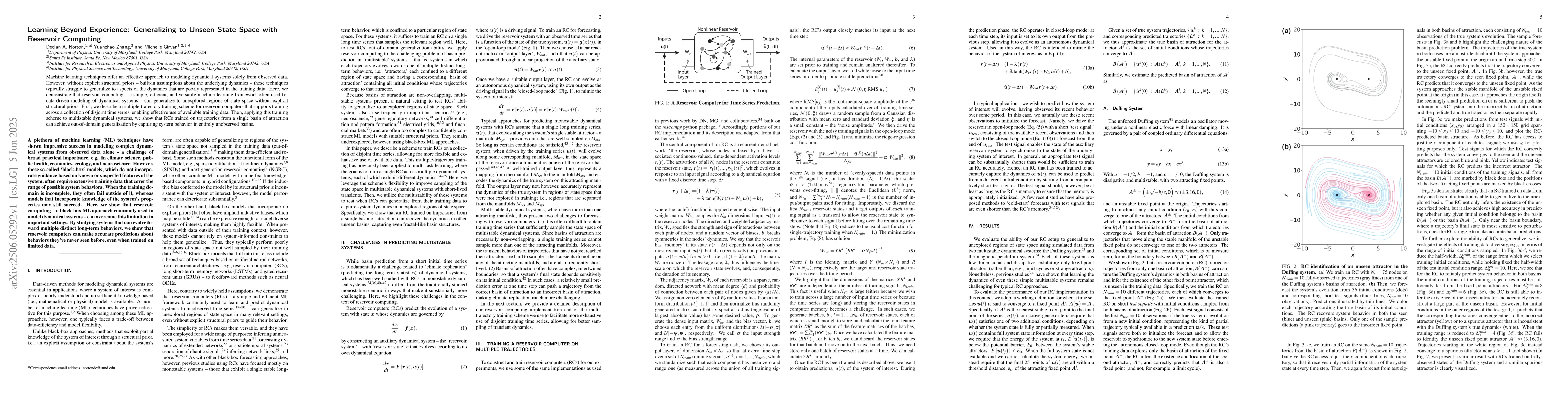 Thumbnail for Learning Beyond Experience: Generalizing to Unseen State Space with
  Reservoir Computing