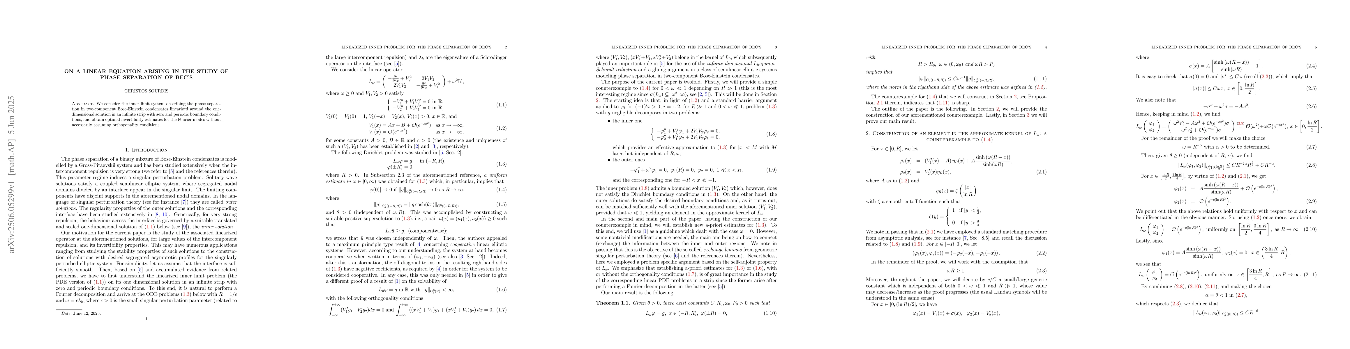 Thumbnail for On a linear equation arising in the study of phase separation of BEC's