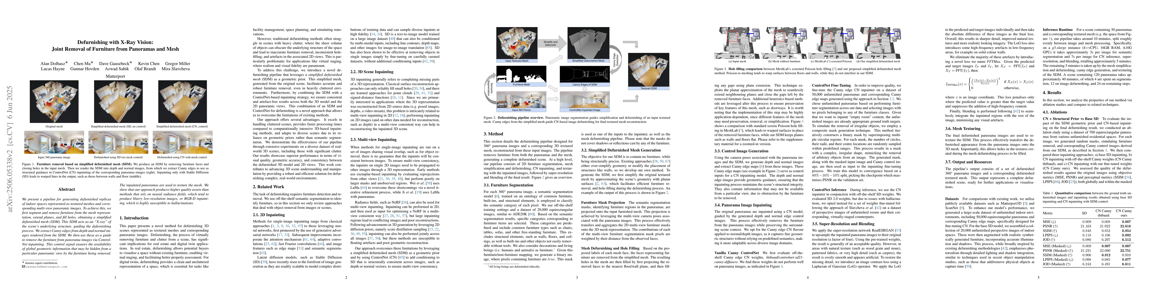 Thumbnail for Defurnishing with X-Ray Vision: Joint Removal of Furniture from
  Panoramas and Mesh