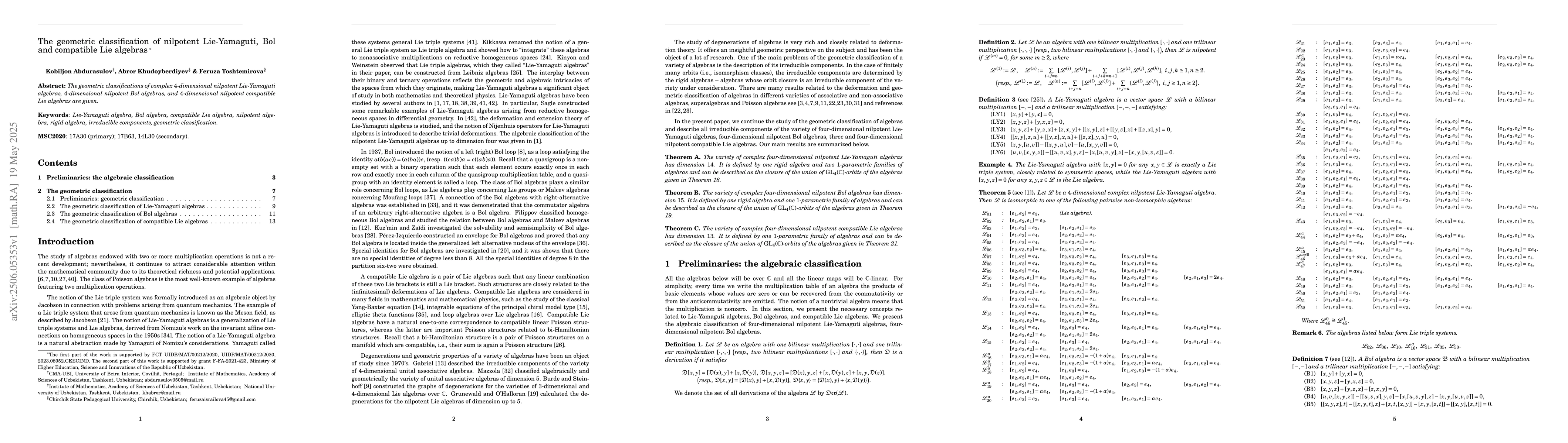 Thumbnail for The geometric classification of nilpotent Lie-Yamaguti, Bol and
  compatible Lie algebras
