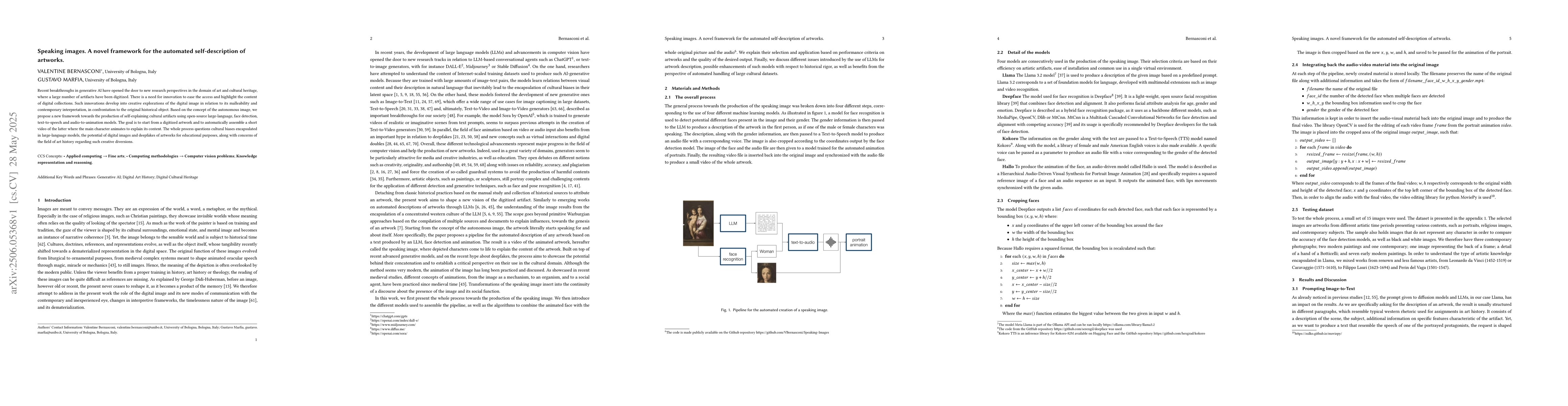 Thumbnail for Speaking images. A novel framework for the automated self-description of
  artworks