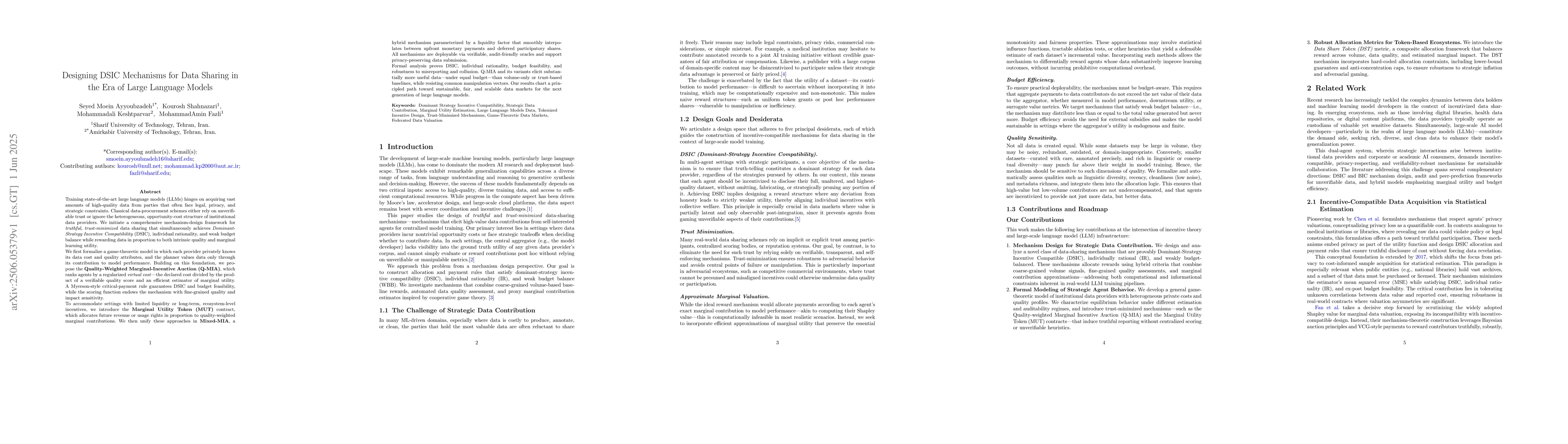 Thumbnail for Designing DSIC Mechanisms for Data Sharing in the Era of Large Language
  Models