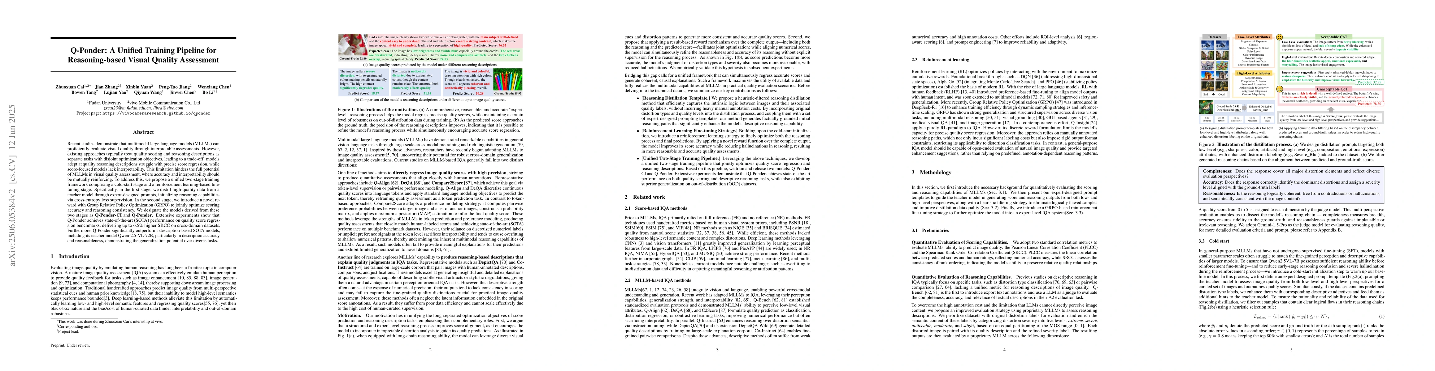 Thumbnail for Q-Ponder: A Unified Training Pipeline for Reasoning-based Visual Quality
  Assessment