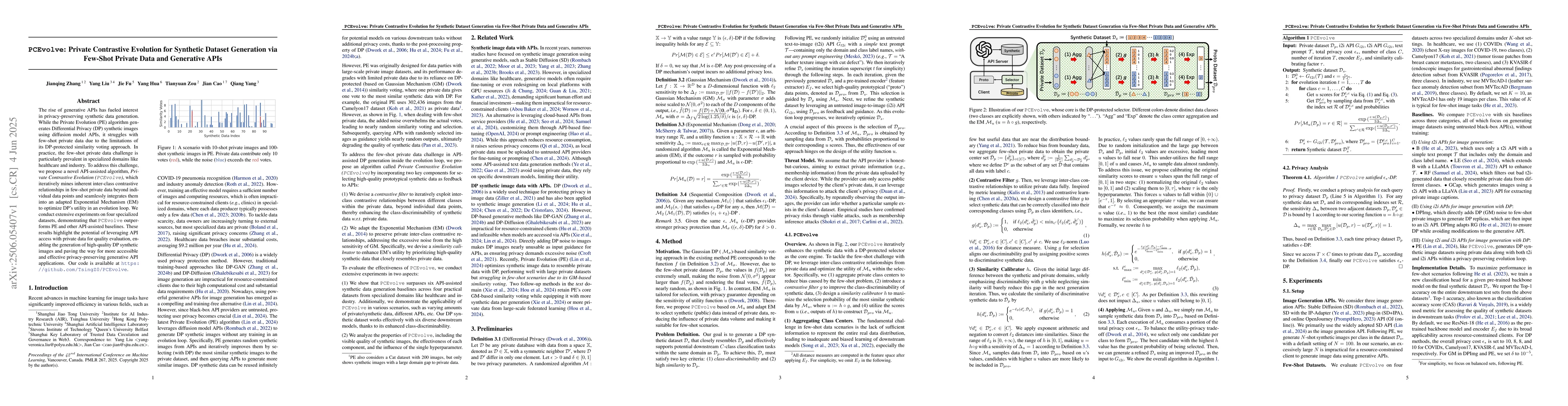 Thumbnail for PCEvolve: Private Contrastive Evolution for Synthetic Dataset Generation
  via Few-Shot Private Data and Generative APIs
