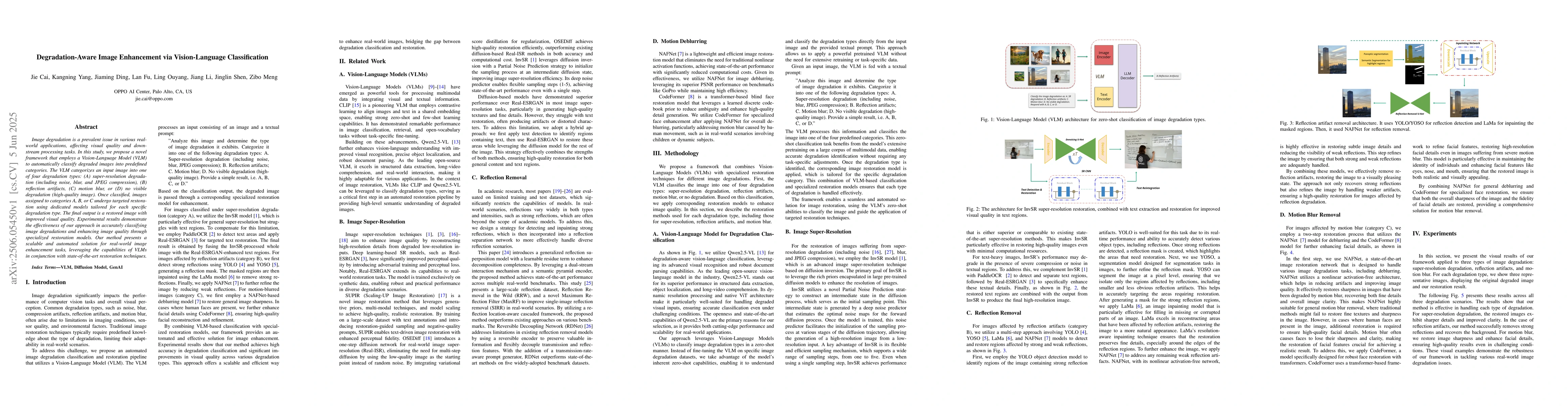 Thumbnail for Degradation-Aware Image Enhancement via Vision-Language Classification
