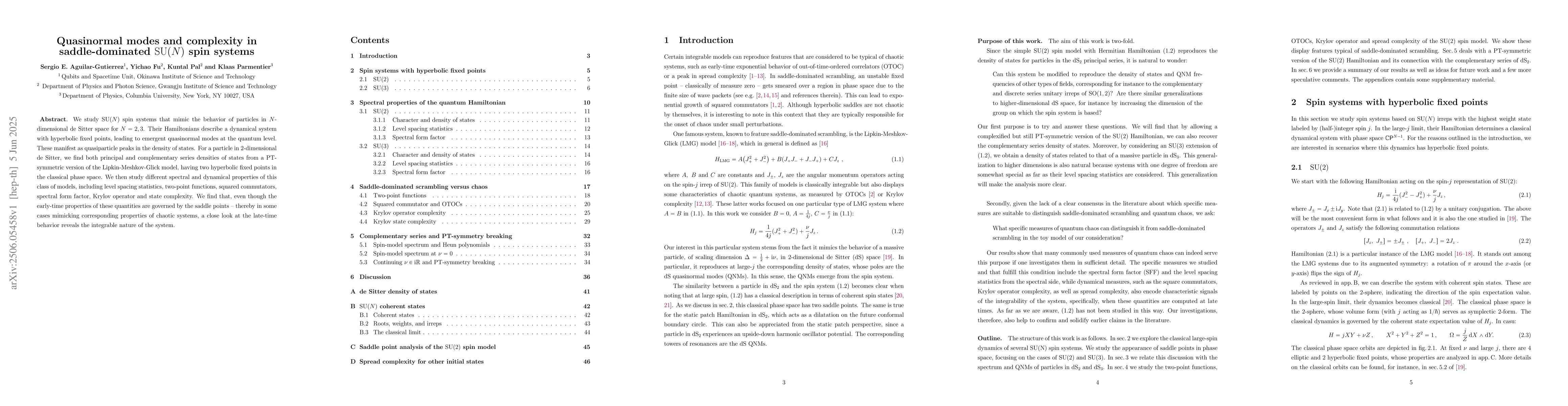 Thumbnail for Quasinormal modes and complexity in saddle-dominated SU(N) spin systems