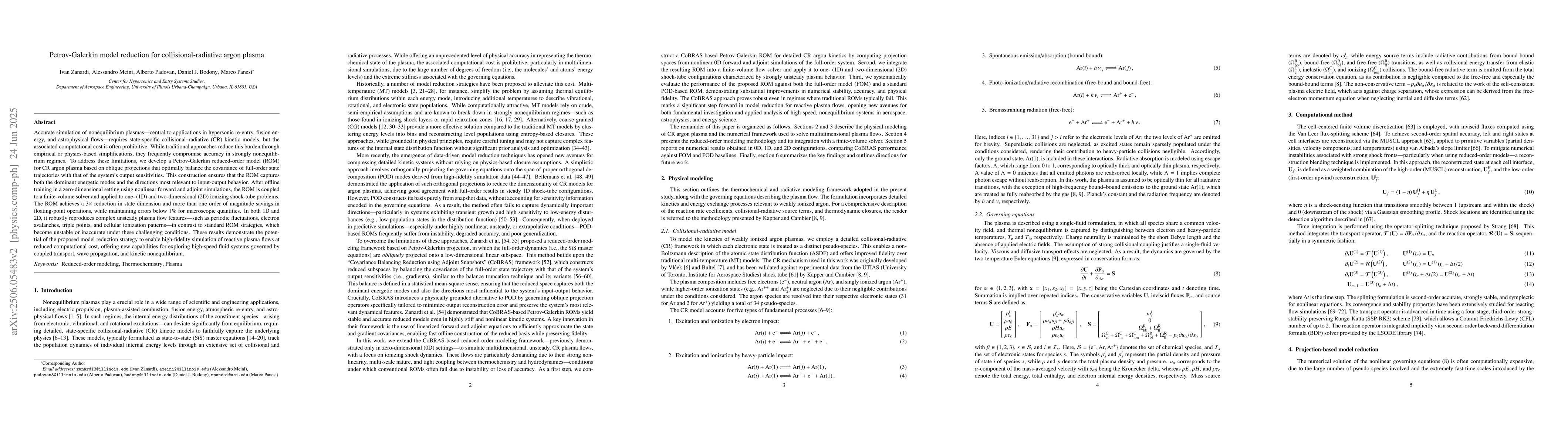 Thumbnail for Petrov-Galerkin model reduction for collisional-radiative argon plasma