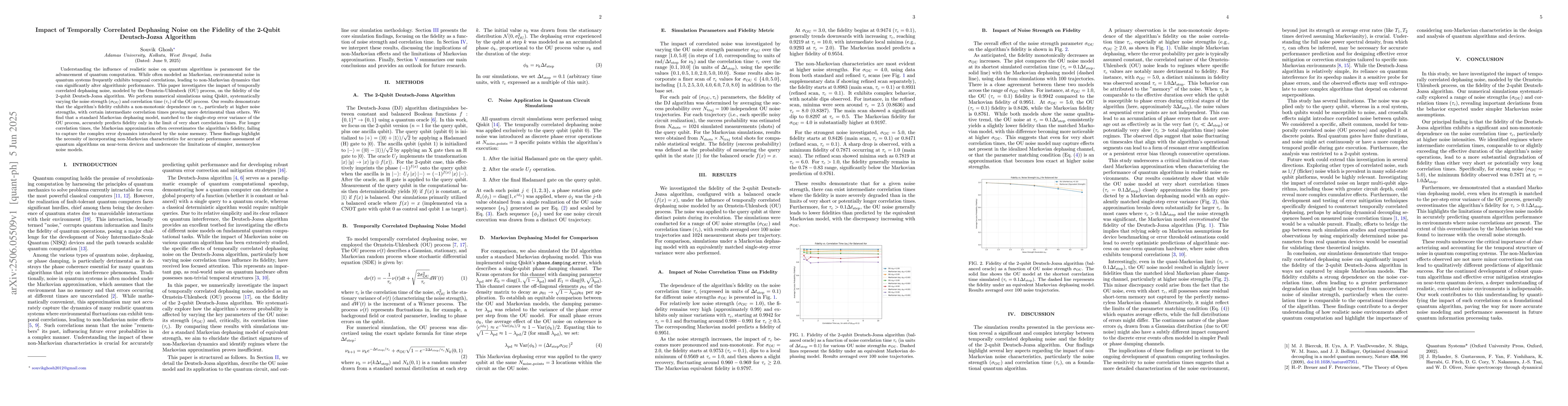 Thumbnail for Impact of Temporally Correlated Dephasing Noise on the Fidelity of the
  2-Qubit Deutsch-Jozsa Algorithm