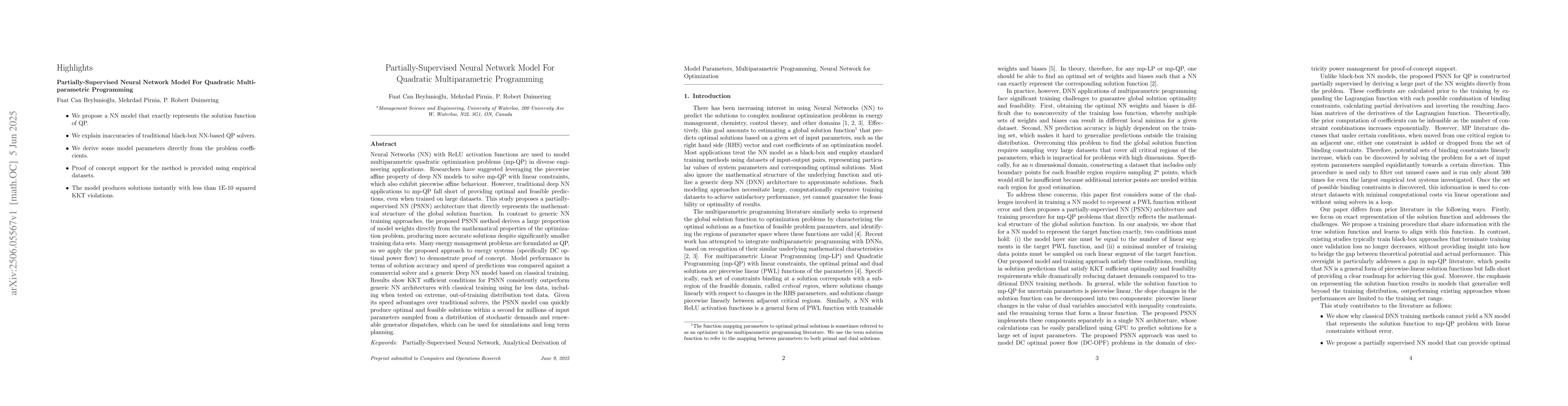 Thumbnail for Partially-Supervised Neural Network Model For Quadratic Multiparametric
  Programming