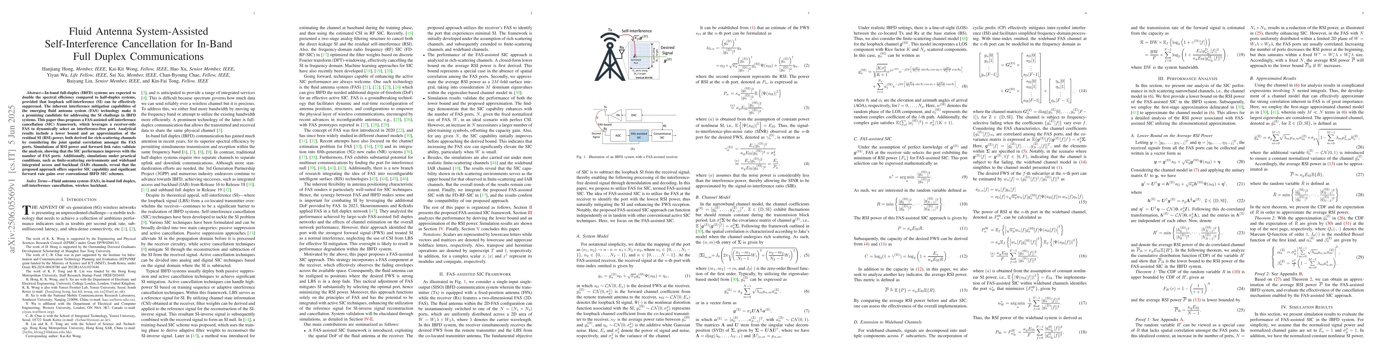 Thumbnail for Fluid Antenna System-Assisted Self-Interference Cancellation for In-Band
  Full Duplex Communications