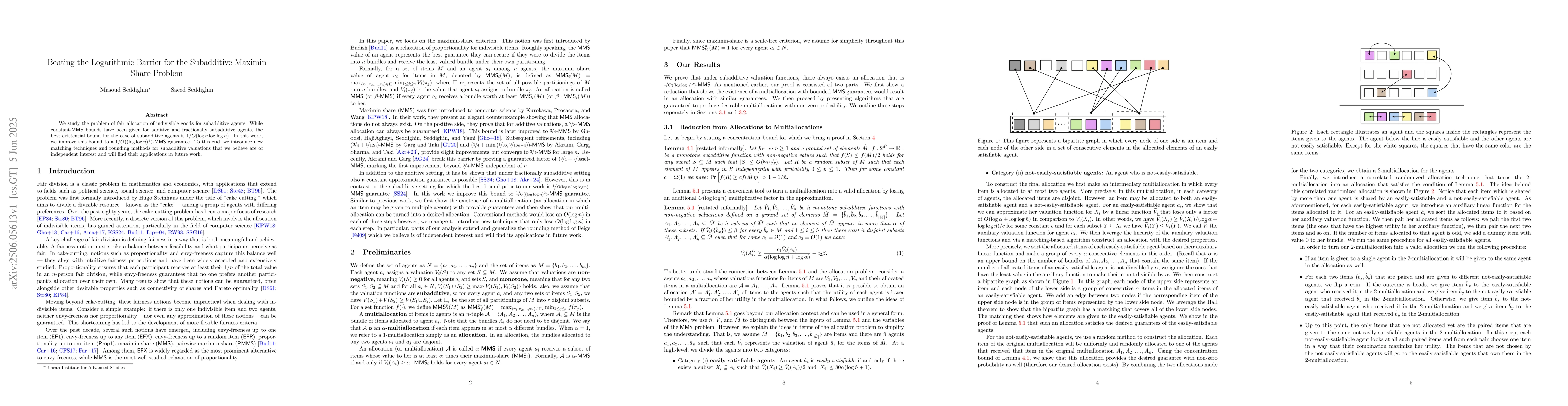 Thumbnail for Beating the Logarithmic Barrier for the Subadditive Maximin Share
  Problem