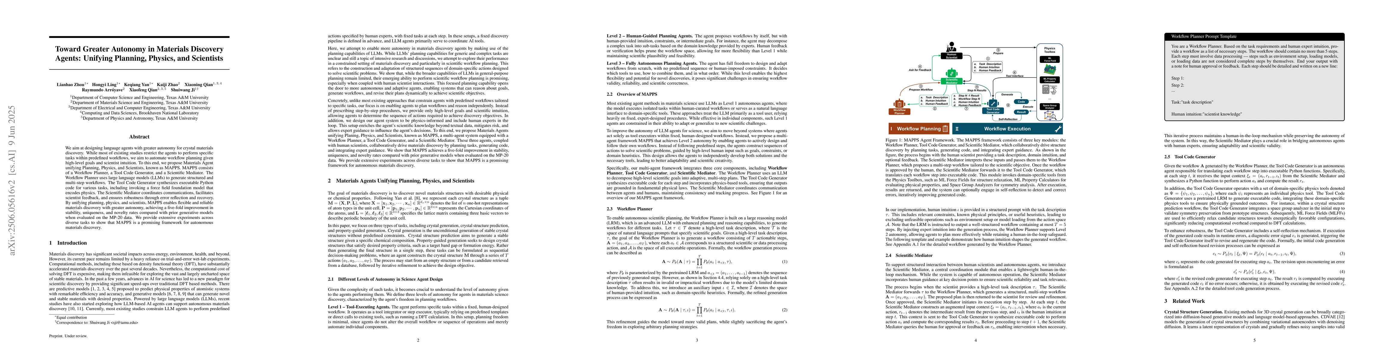 Thumbnail for Toward Greater Autonomy in Materials Discovery Agents: Unifying
  Planning, Physics, and Scientists