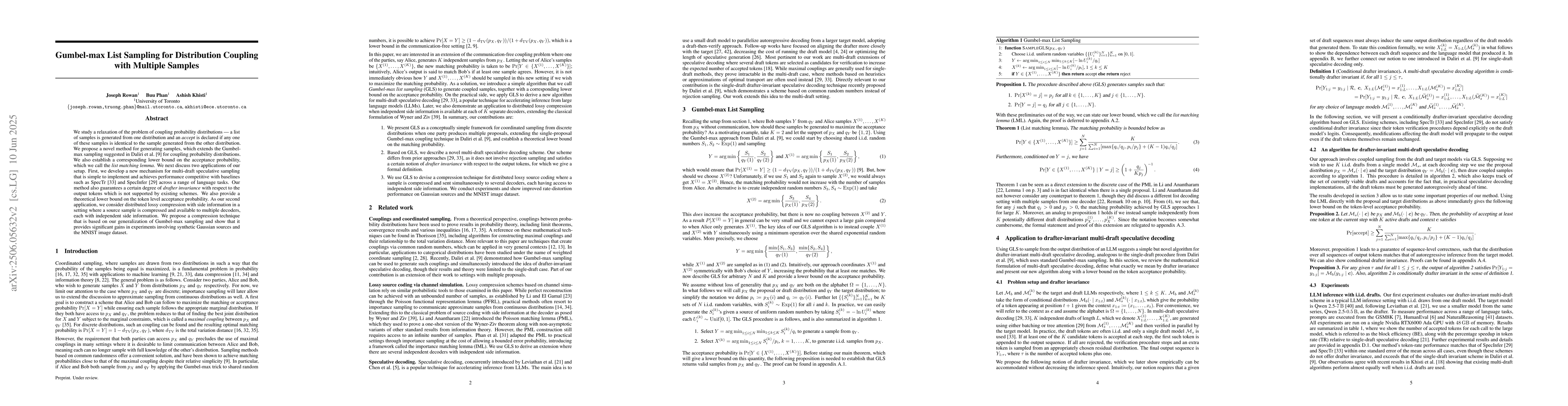 Thumbnail for List-Level Distribution Coupling with Applications to Speculative
  Decoding and Lossy Compression