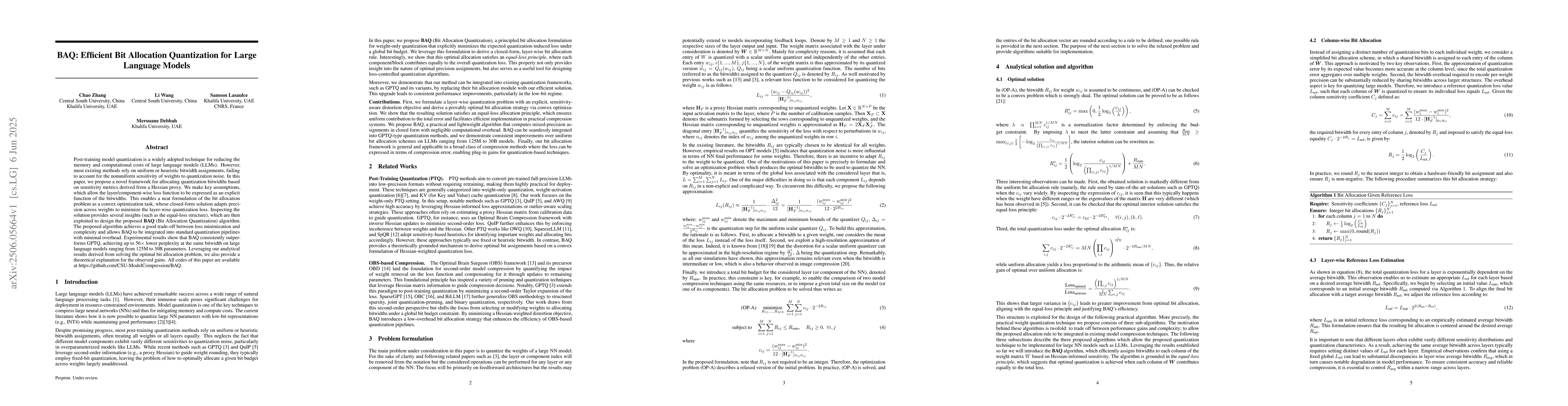 Thumbnail for BAQ: Efficient Bit Allocation Quantization for Large Language Models