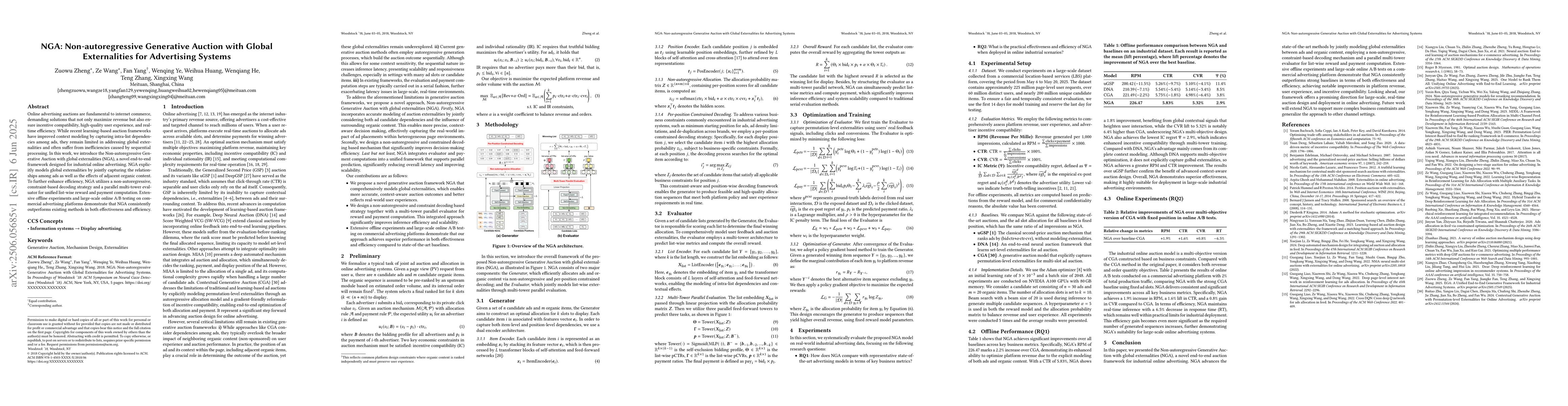 Thumbnail for NGA: Non-autoregressive Generative Auction with Global Externalities for
  Advertising Systems
