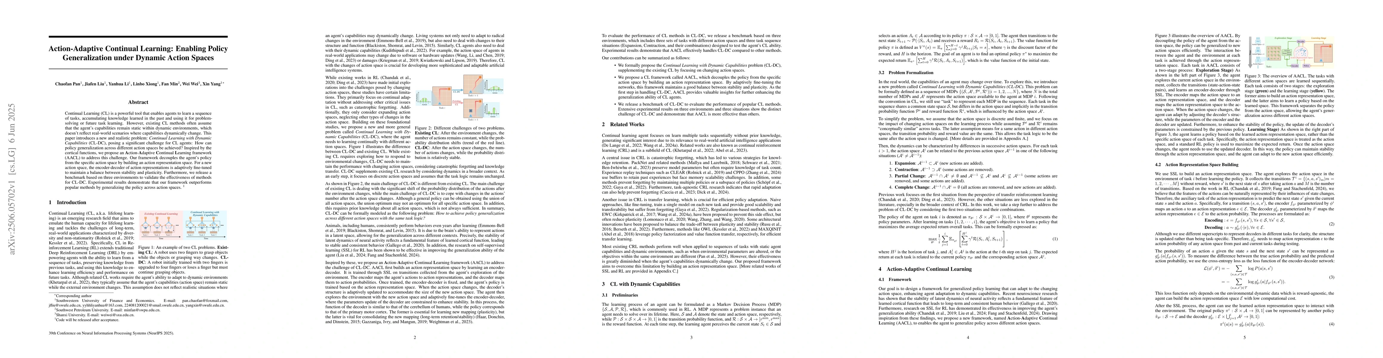 Thumbnail for Action-Adaptive Continual Learning: Enabling Policy Generalization under
  Dynamic Action Spaces