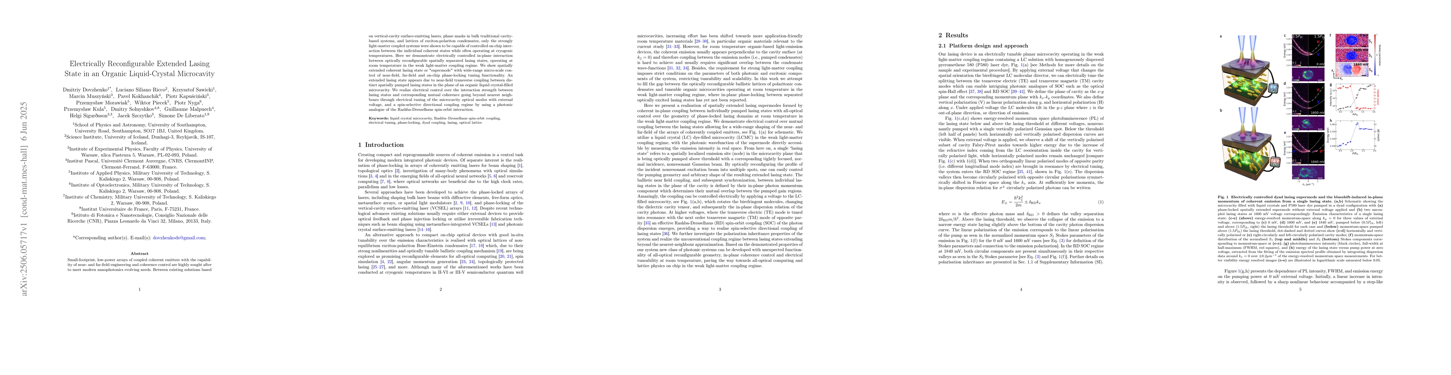 Thumbnail for Electrically reconfigurable extended lasing state in an organic
  liquid-crystal microcavity