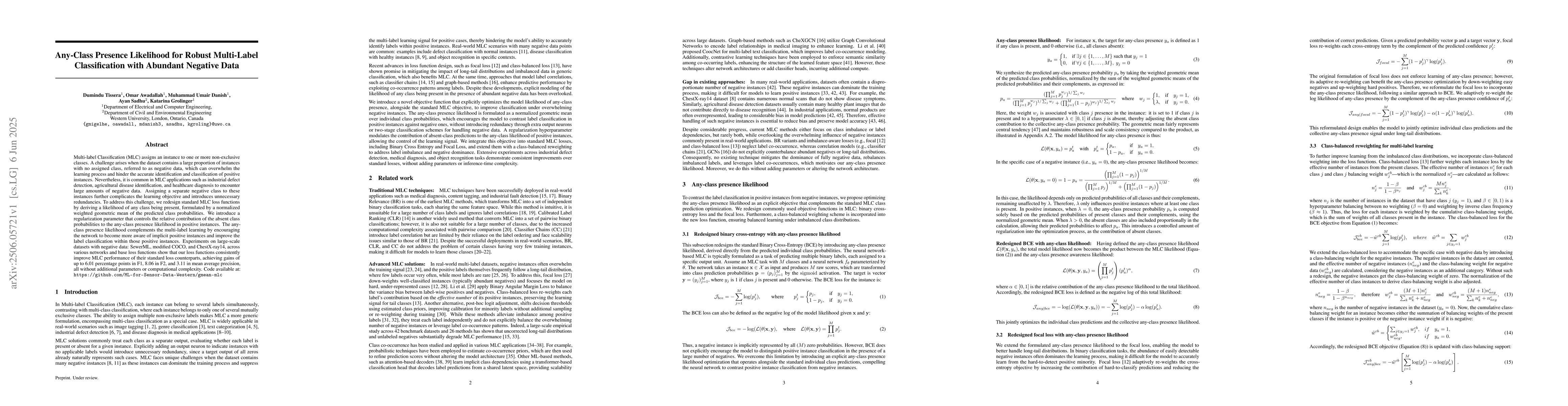 Thumbnail for Any-Class Presence Likelihood for Robust Multi-Label Classification with
  Abundant Negative Data