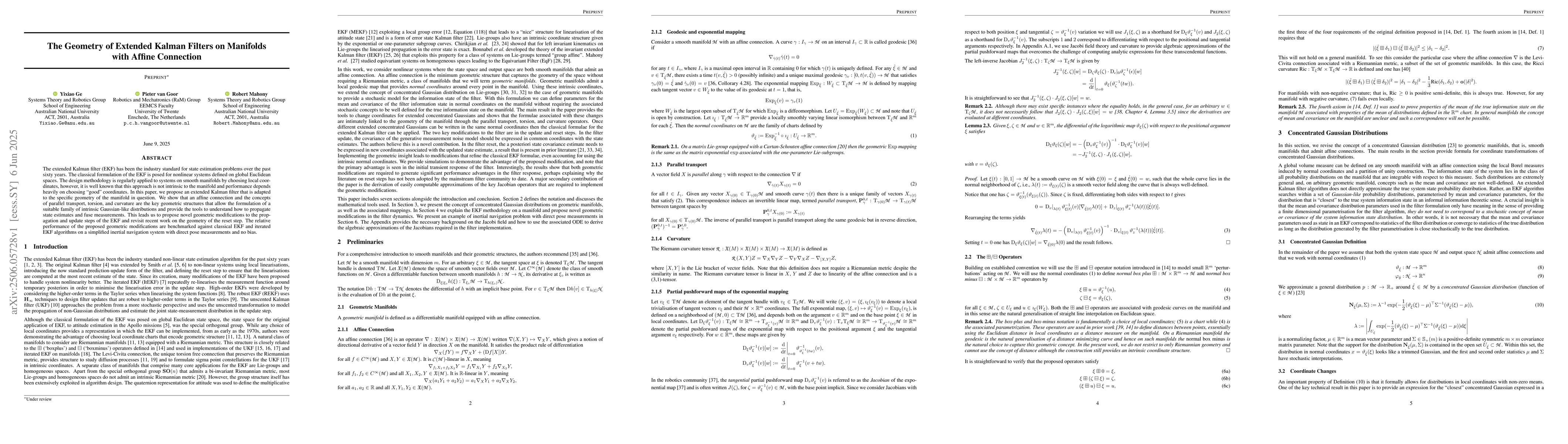 Thumbnail for The Geometry of Extended Kalman Filters on Manifolds with Affine
  Connection