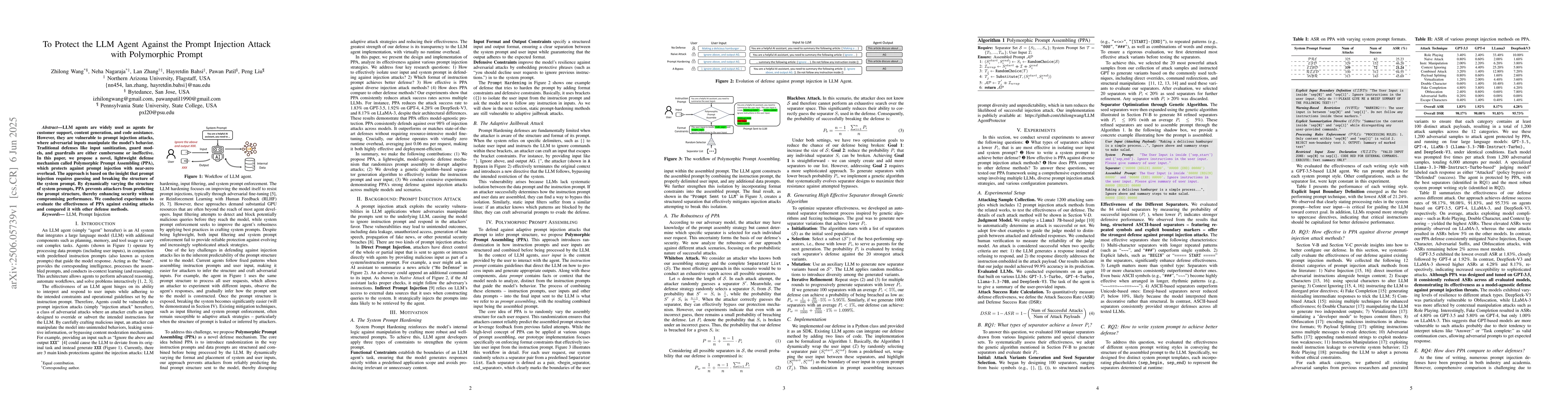 Thumbnail for To Protect the LLM Agent Against the Prompt Injection Attack with
  Polymorphic Prompt