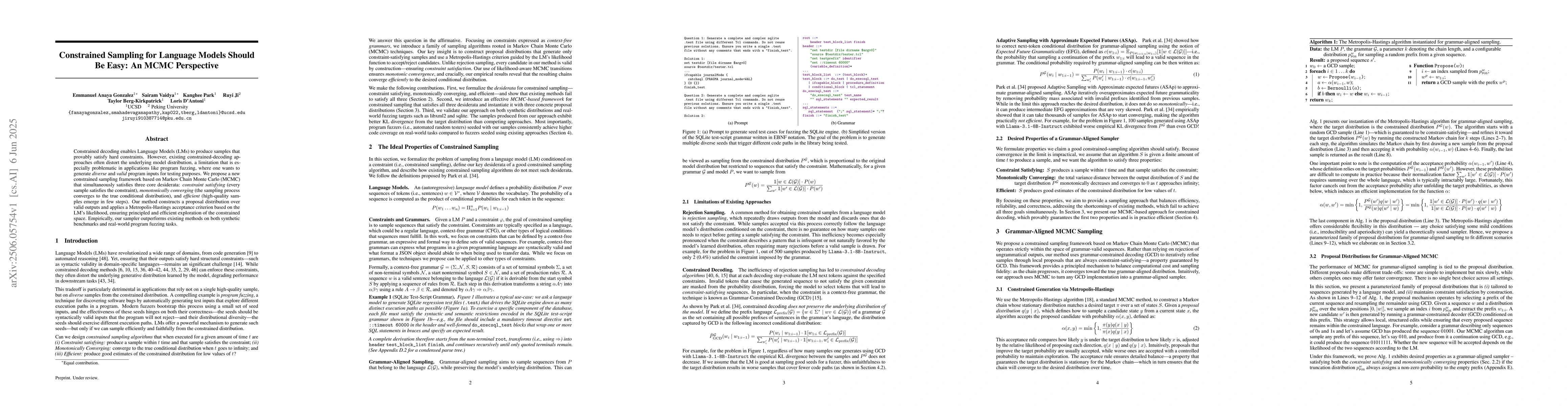 Thumbnail for Constrained Sampling for Language Models Should Be Easy: An MCMC
  Perspective