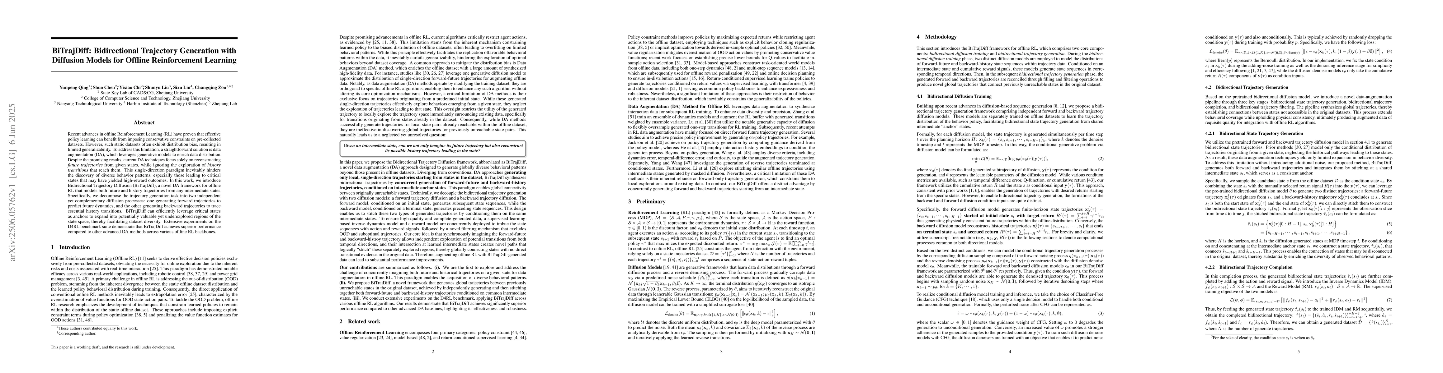 Thumbnail for BiTrajDiff: Bidirectional Trajectory Generation with Diffusion Models
  for Offline Reinforcement Learning