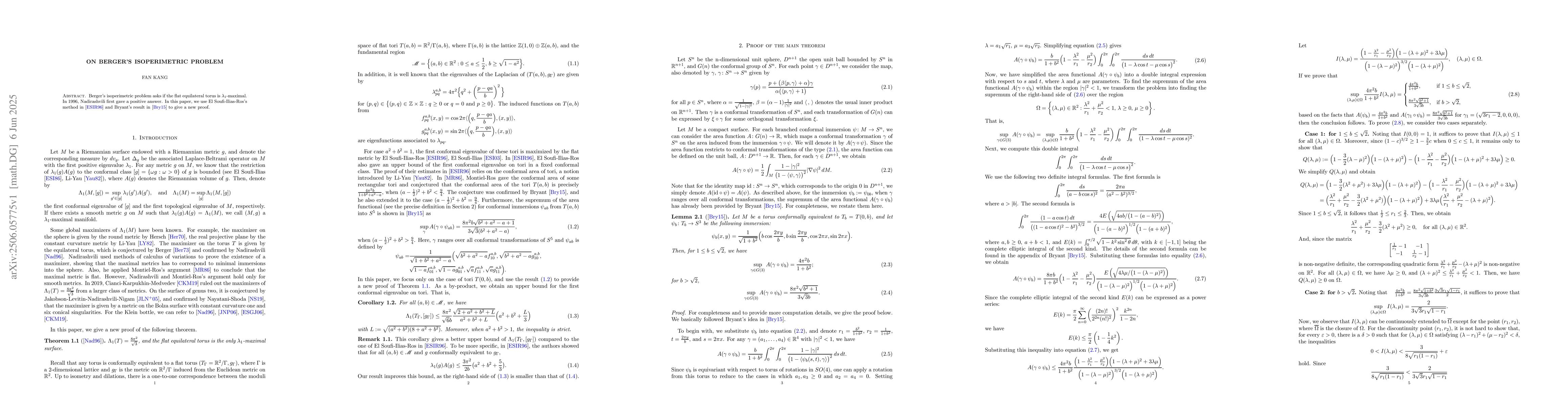 Thumbnail for On Berger's Isoperimetric Problem