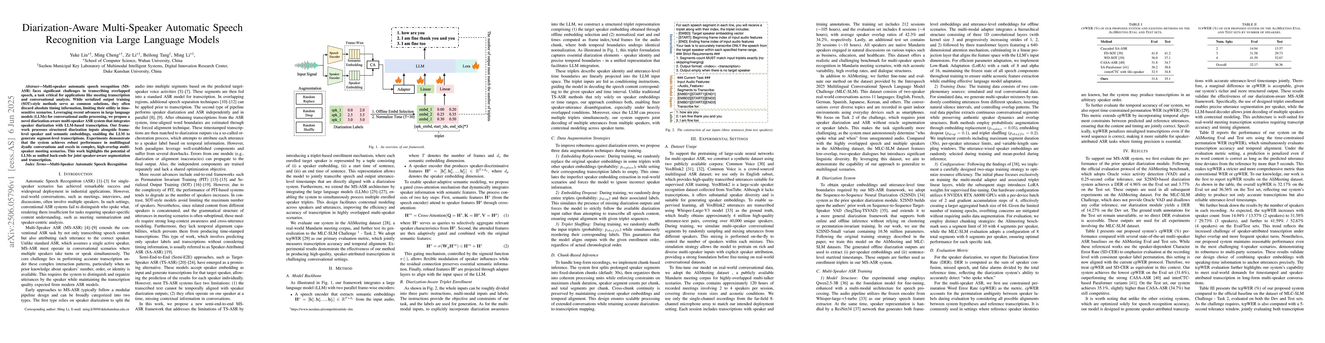 Thumbnail for Diarization-Aware Multi-Speaker Automatic Speech Recognition via Large
  Language Models