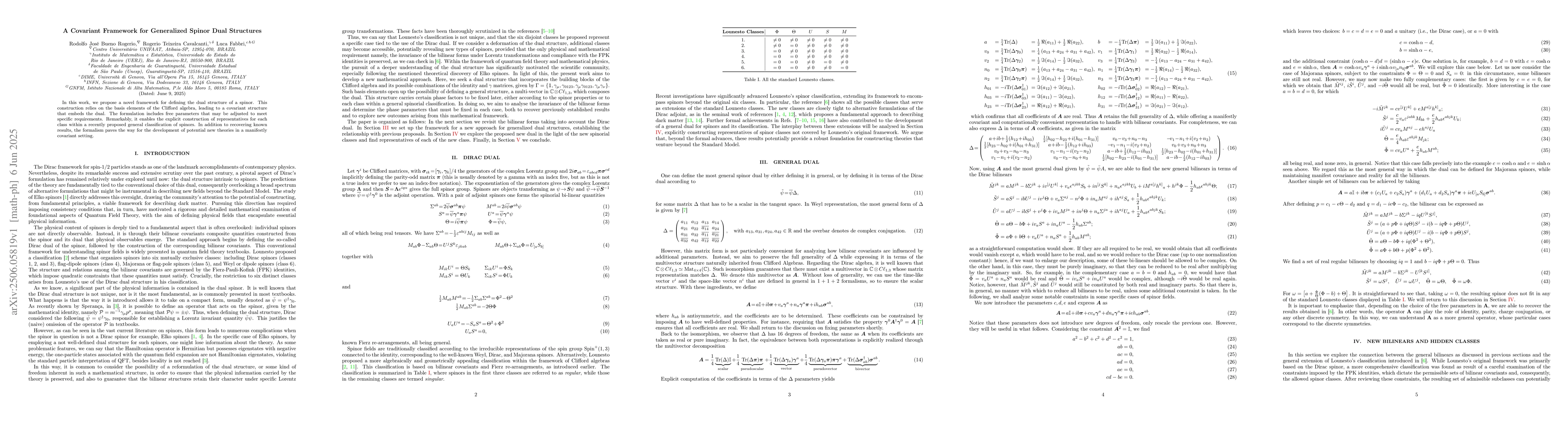 Thumbnail for A Covariant Framework for Generalized Spinor Dual Structures
