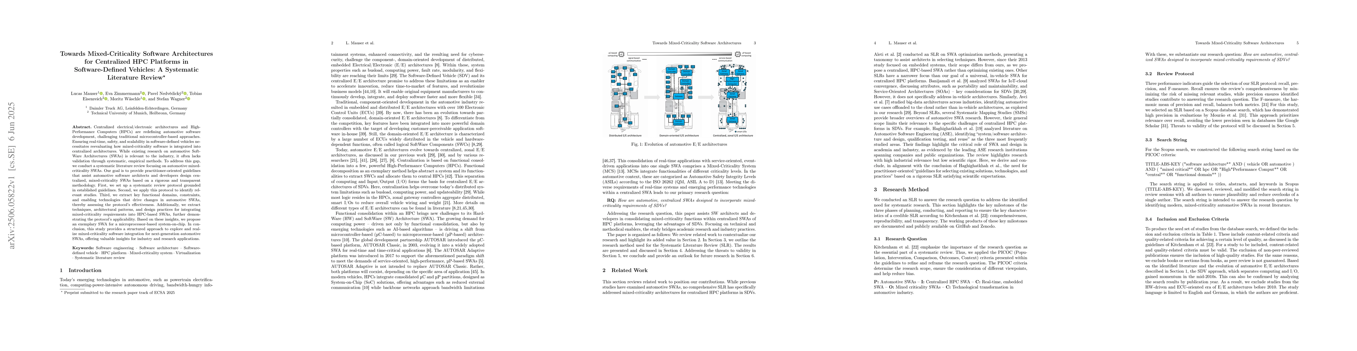 Thumbnail for Towards Mixed-Criticality Software Architectures for Centralized HPC
  Platforms in Software-Defined Vehicles: A Systematic Literature Review