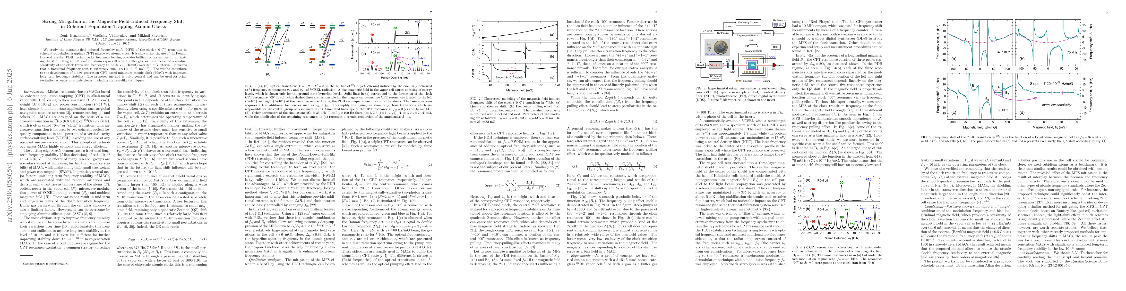 Thumbnail for Strong Mitigation of the Magnetic-Field-Induced Frequency Shift in
  Coherent-Population-Trapping Atomic Clocks