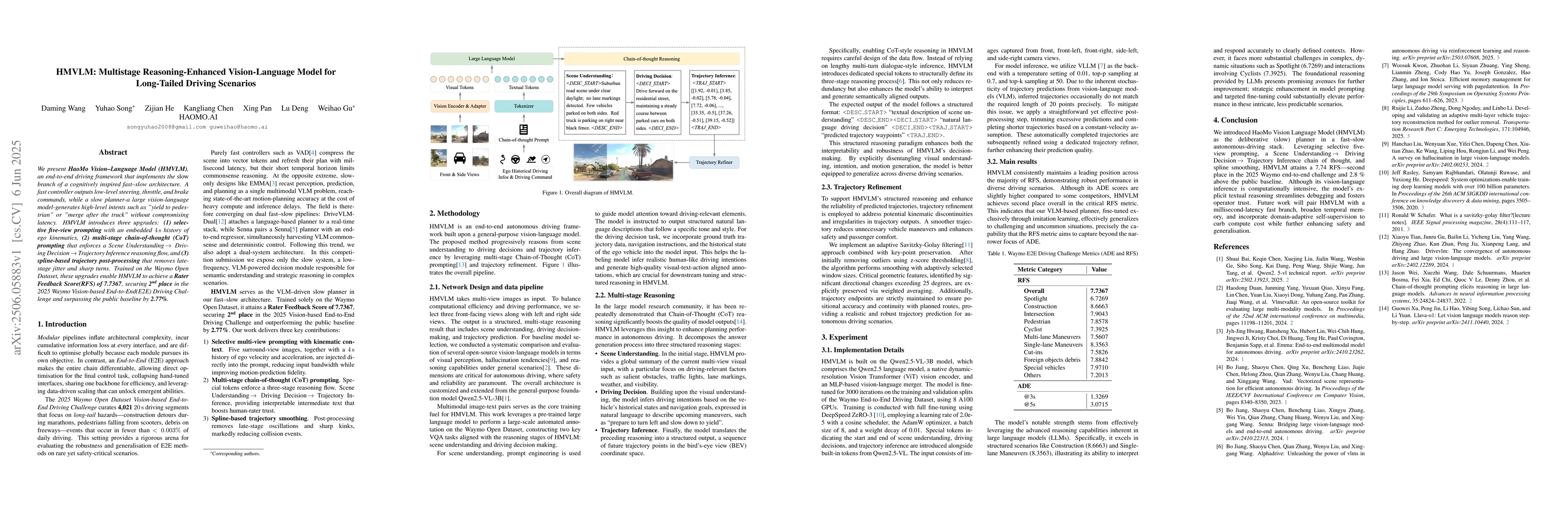 Thumbnail for HMVLM: Multistage Reasoning-Enhanced Vision-Language Model for
  Long-Tailed Driving Scenarios