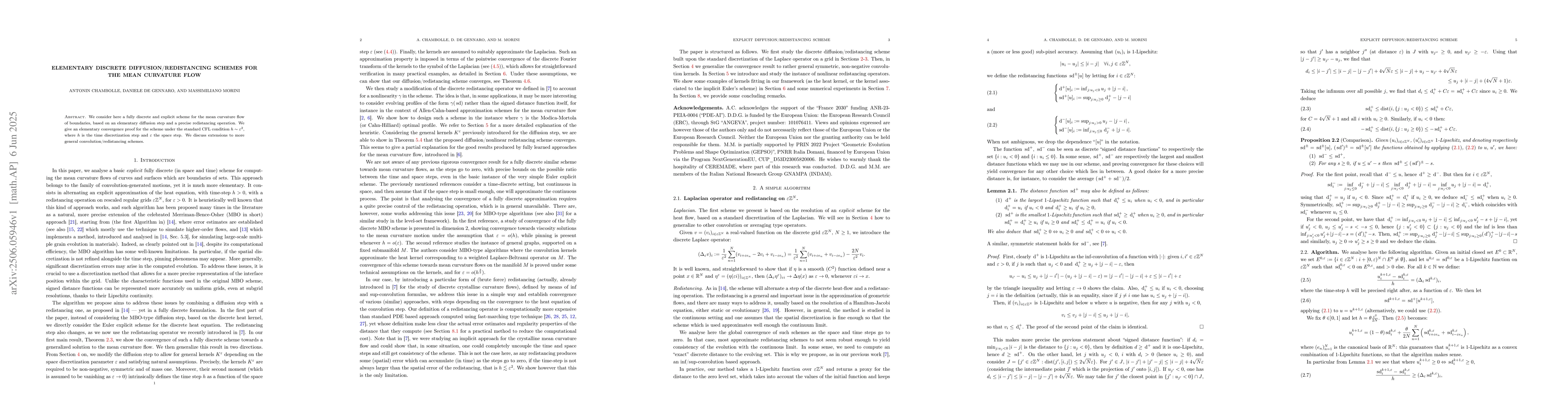 Thumbnail for Elementary discrete diffusion/redistancing schemes for the mean
  curvature flow