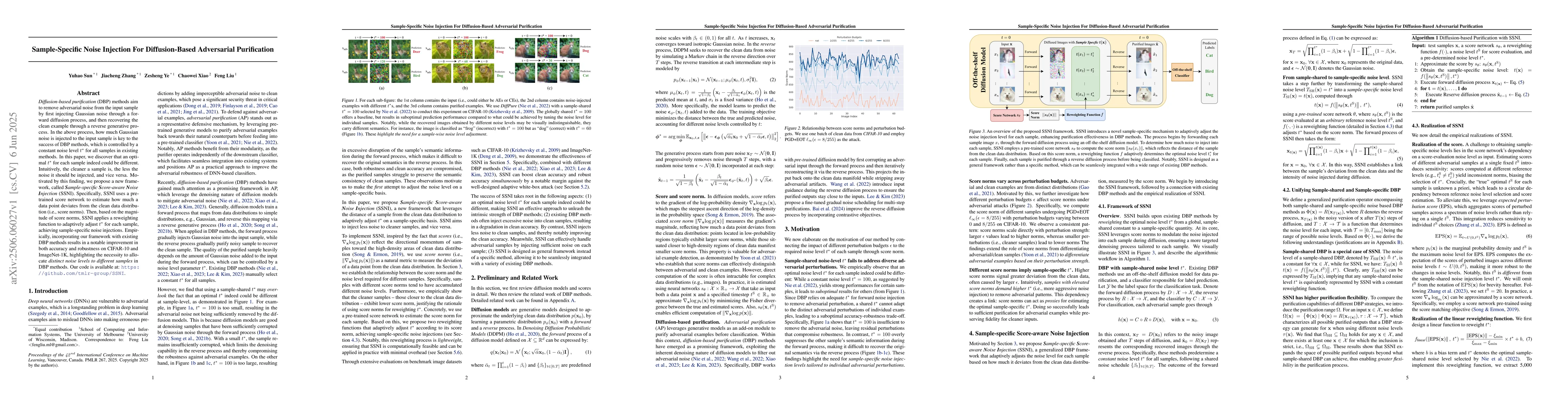 Thumbnail for Sample-Specific Noise Injection For Diffusion-Based Adversarial
  Purification