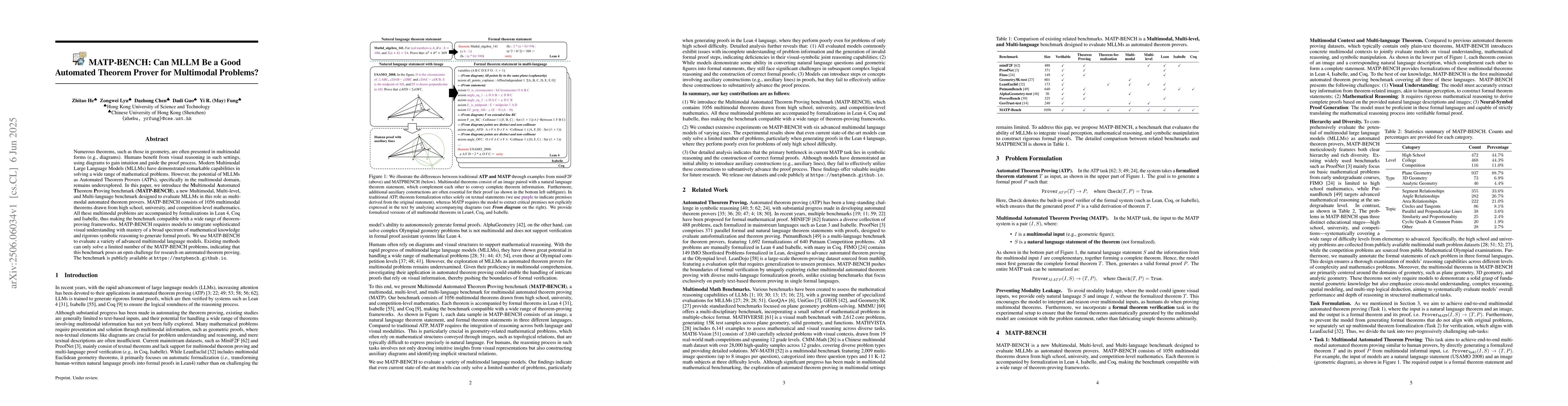 Thumbnail for MATP-BENCH: Can MLLM Be a Good Automated Theorem Prover for Multimodal
  Problems?