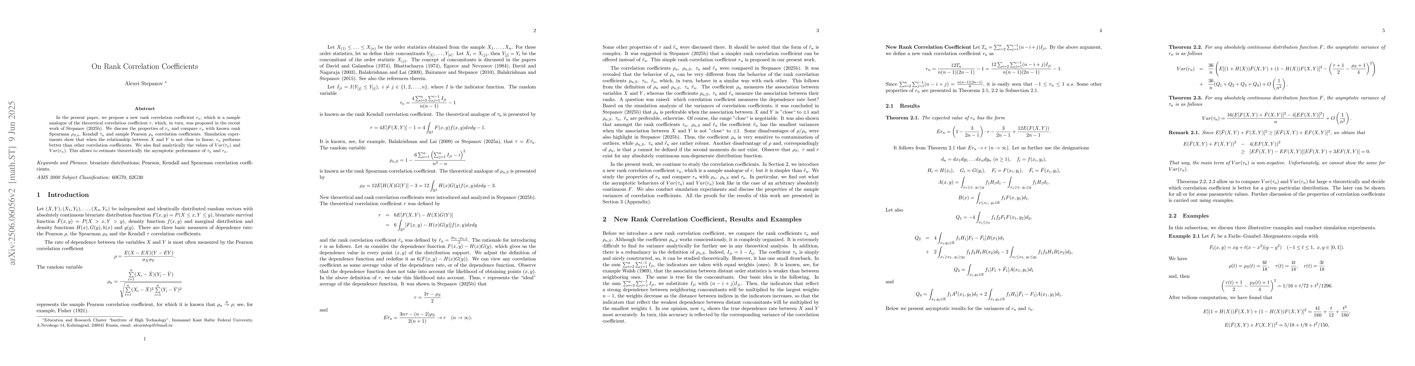 Thumbnail for On Rank Correlation Coefficients