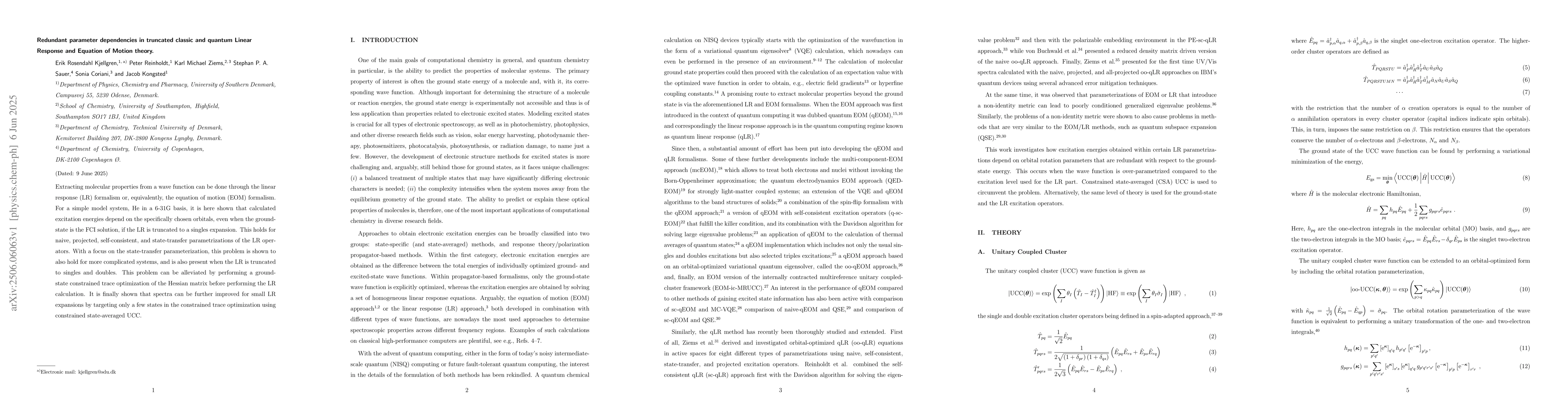 Thumbnail for Redundant parameter dependencies in truncated classic and quantum Linear
  Response and Equation of Motion theory