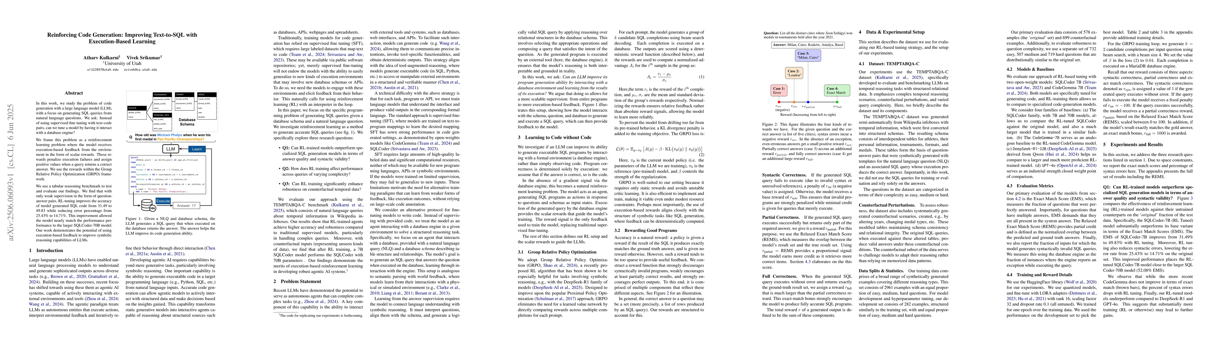Thumbnail for Reinforcing Code Generation: Improving Text-to-SQL with Execution-Based
  Learning
