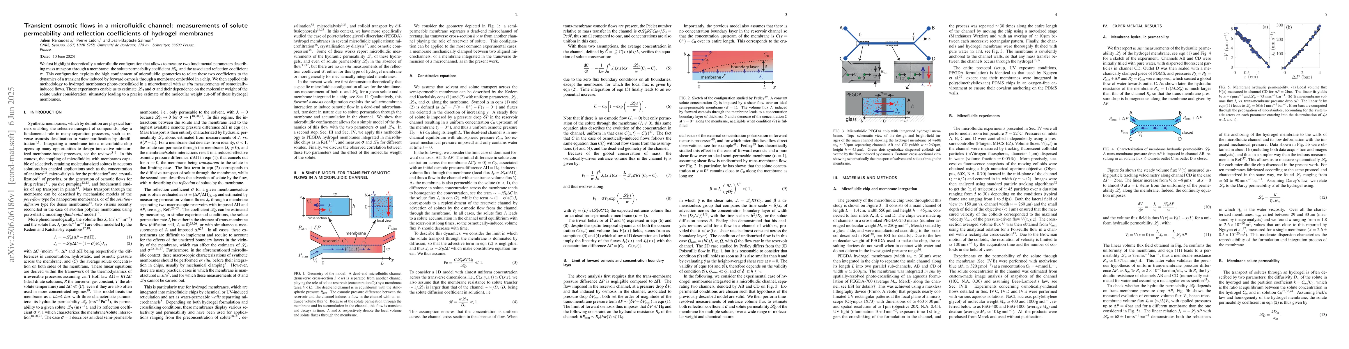 Thumbnail for Transient osmotic flows in a microfluidic channel: measurements of
  solute permeability and reflection coefficients of hydrogel membranes
