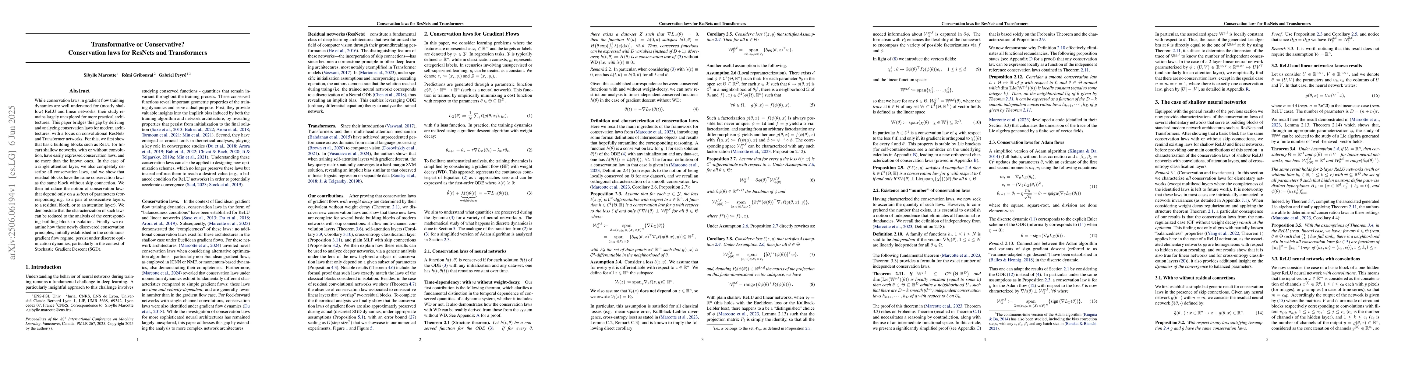 Thumbnail for Transformative or Conservative? Conservation laws for ResNets and
  Transformers