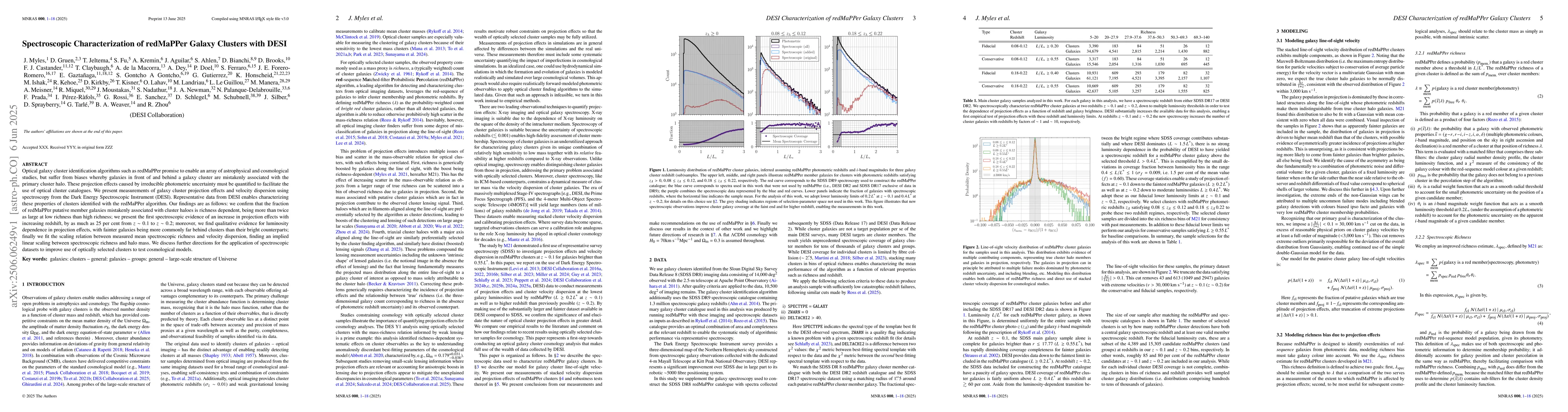 Thumbnail for Spectroscopic Characterization of redMaPPer Galaxy Clusters with DESI