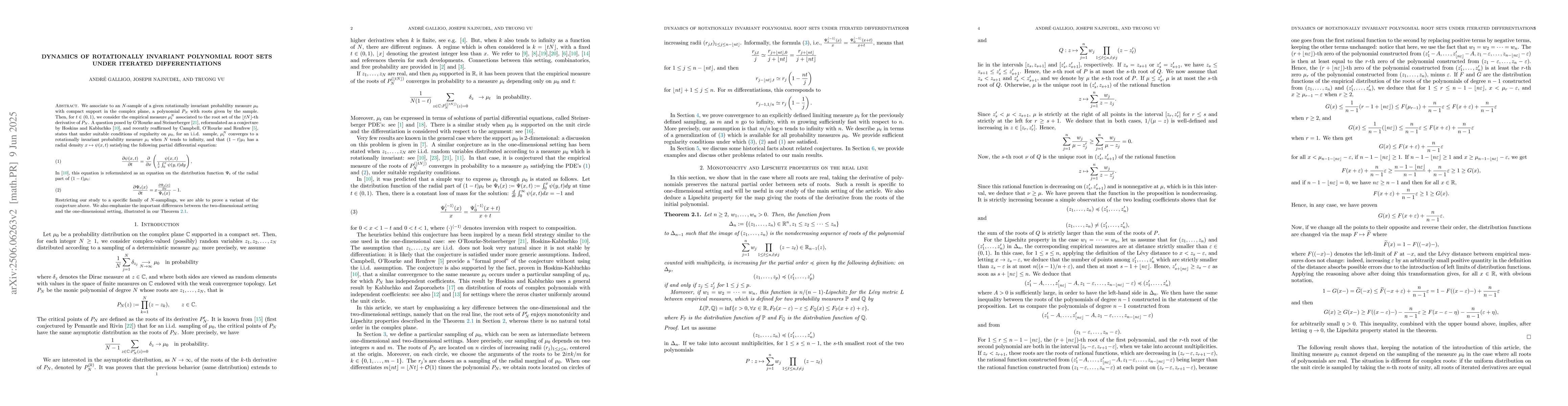 Thumbnail for Dynamics of rotationally invariant polynomial root sets under iterated
  differentiations