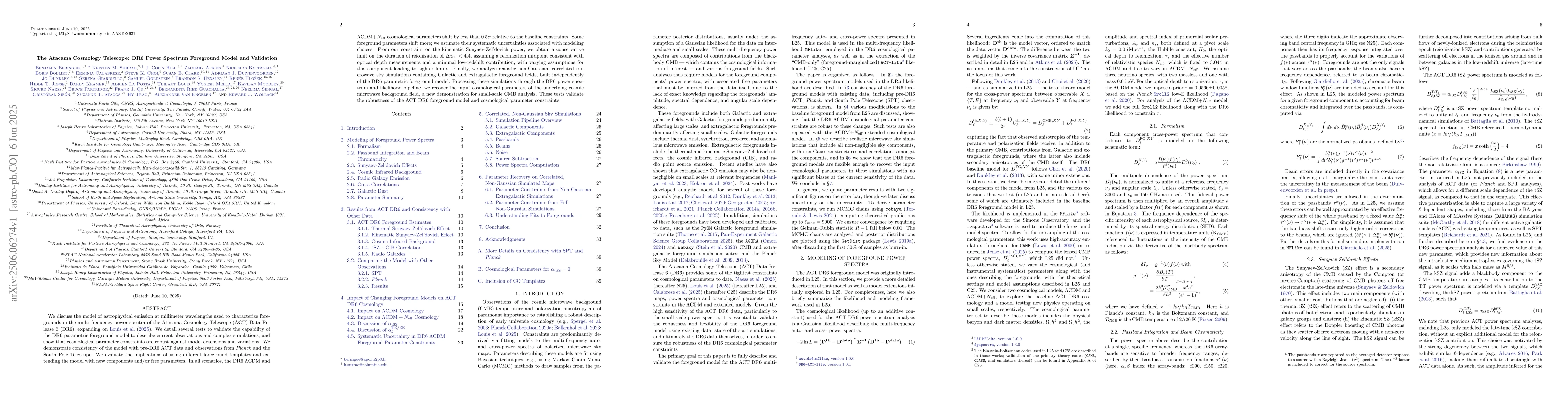 Thumbnail for The Atacama Cosmology Telescope: DR6 Power Spectrum Foreground Model and
  Validation