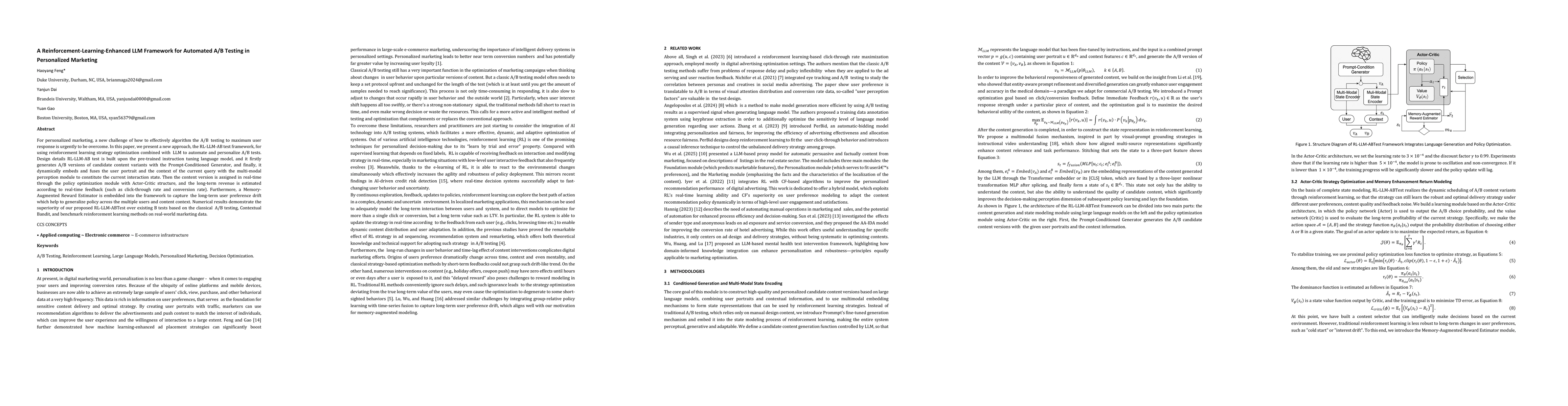 Thumbnail for A Reinforcement-Learning-Enhanced LLM Framework for Automated A/B
  Testing in Personalized Marketing