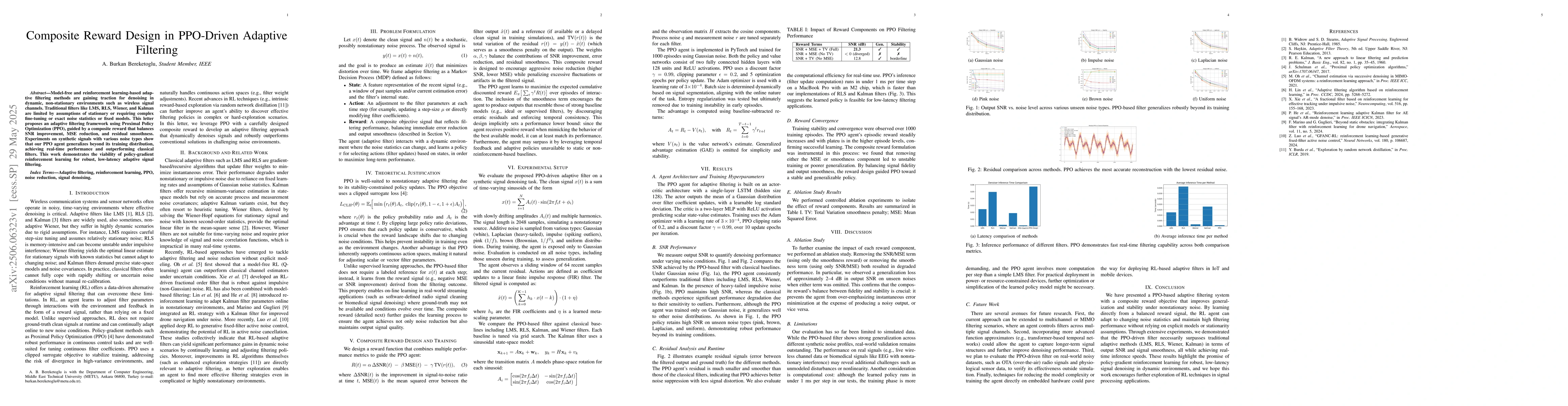 Thumbnail for Composite Reward Design in PPO-Driven Adaptive Filtering