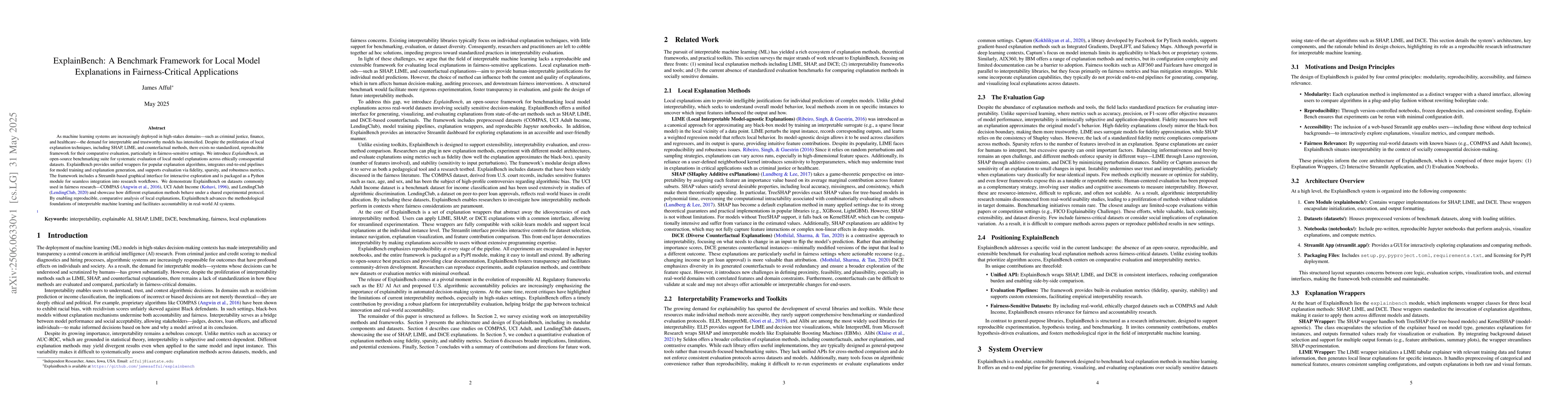 Thumbnail for ExplainBench: A Benchmark Framework for Local Model Explanations in
  Fairness-Critical Applications