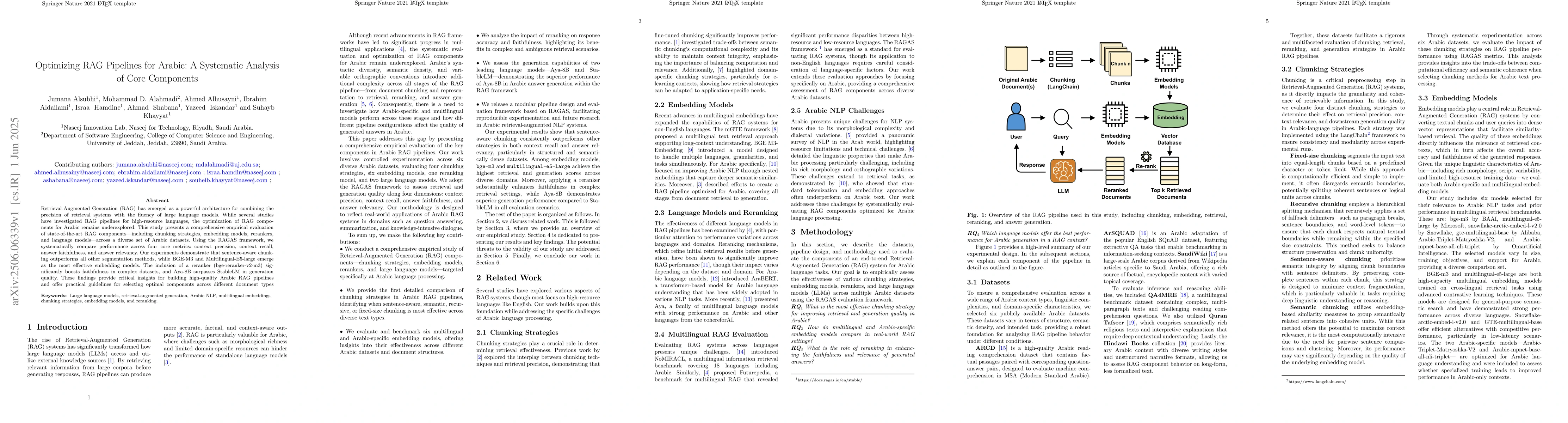 Thumbnail for Optimizing RAG Pipelines for Arabic: A Systematic Analysis of Core
  Components